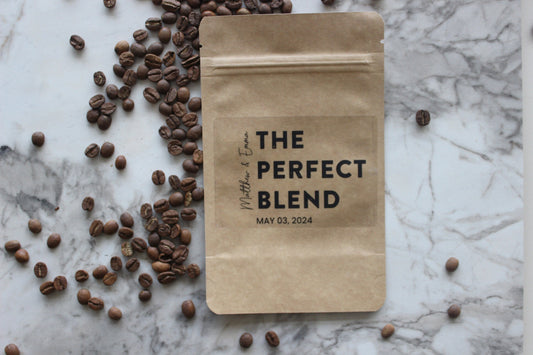Custom Coffee Bag Wedding Favors, The Perfect Blend, Coffee Favor Pouches, Bridal Shower Favors, Resealable Personalized Sticker Quality Bag