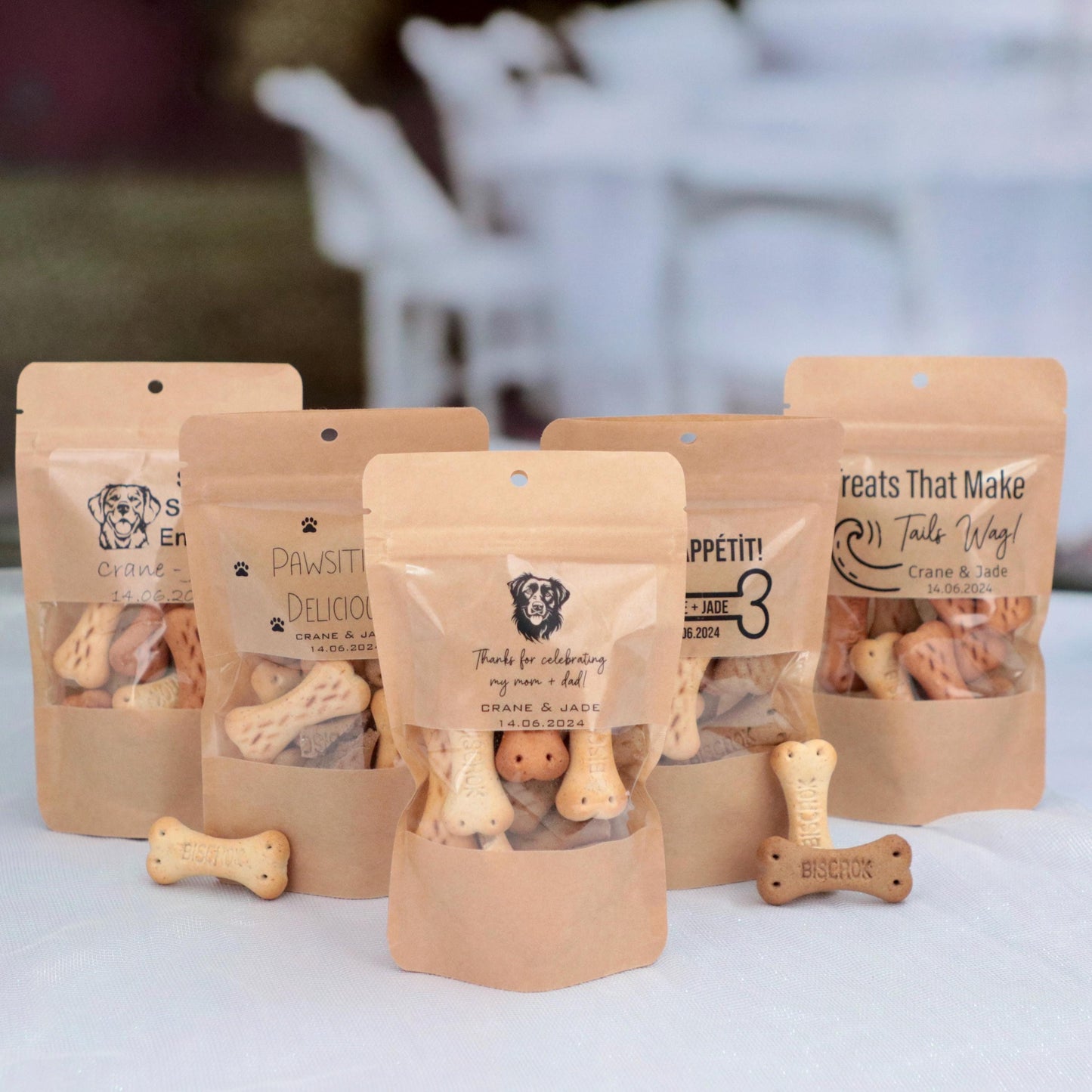 50 Pieces Custom Doggie Treat Bags, Dog Treat Favors, Pet Favor Pouches, Wedding Favors, Bridal Shower Favors, Goodie Bags