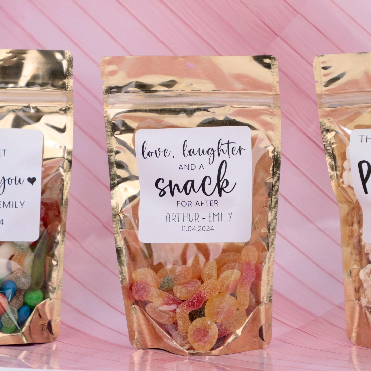 50 PCS Stand Up Wedding Snack Bags, Goodie Bags, Bridal Shower Favors, Wedding Treat Bags With  Custom Stickers, Thank You Gift For Guests