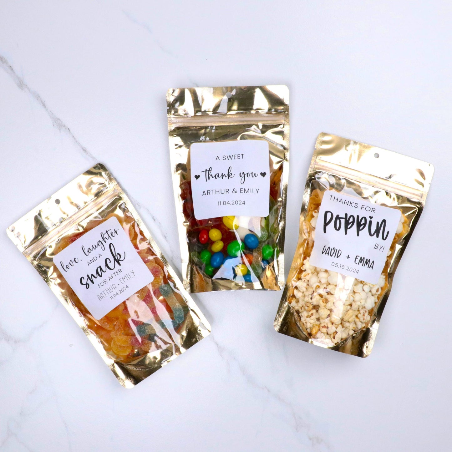 50 PCS Stand Up Wedding Snack Bags, Goodie Bags, Bridal Shower Favors, Wedding Treat Bags With  Custom Stickers, Thank You Gift For Guests