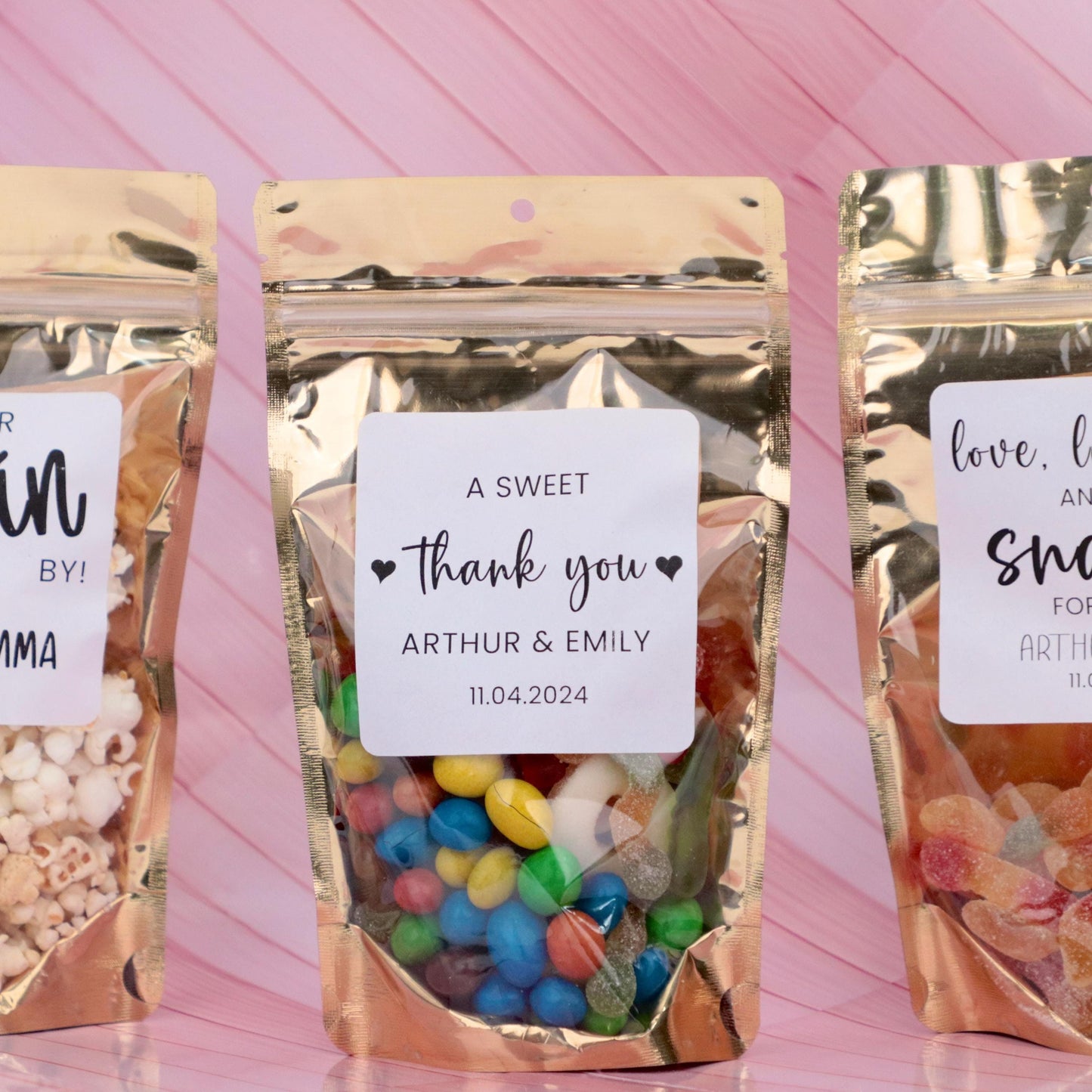 50 PCS Stand Up Wedding Snack Bags, Goodie Bags, Bridal Shower Favors, Wedding Treat Bags With  Custom Stickers, Thank You Gift For Guests