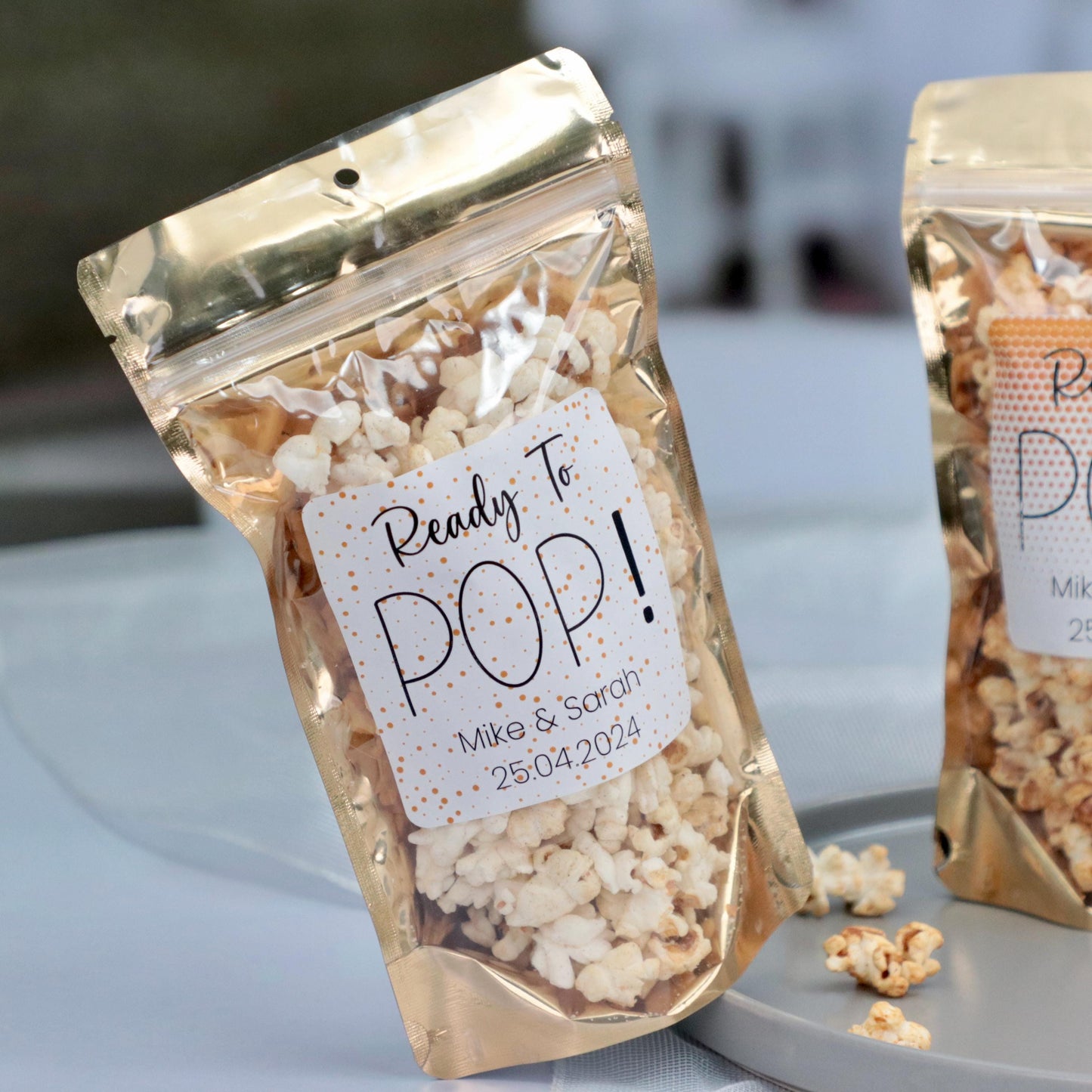 Ready to Pop Wedding Treat Bags 50 PCS, Wedding Favor Bags, Custom Snack Bags, Bridal Shower Favors, Personalized Stand Up Zip Pouches
