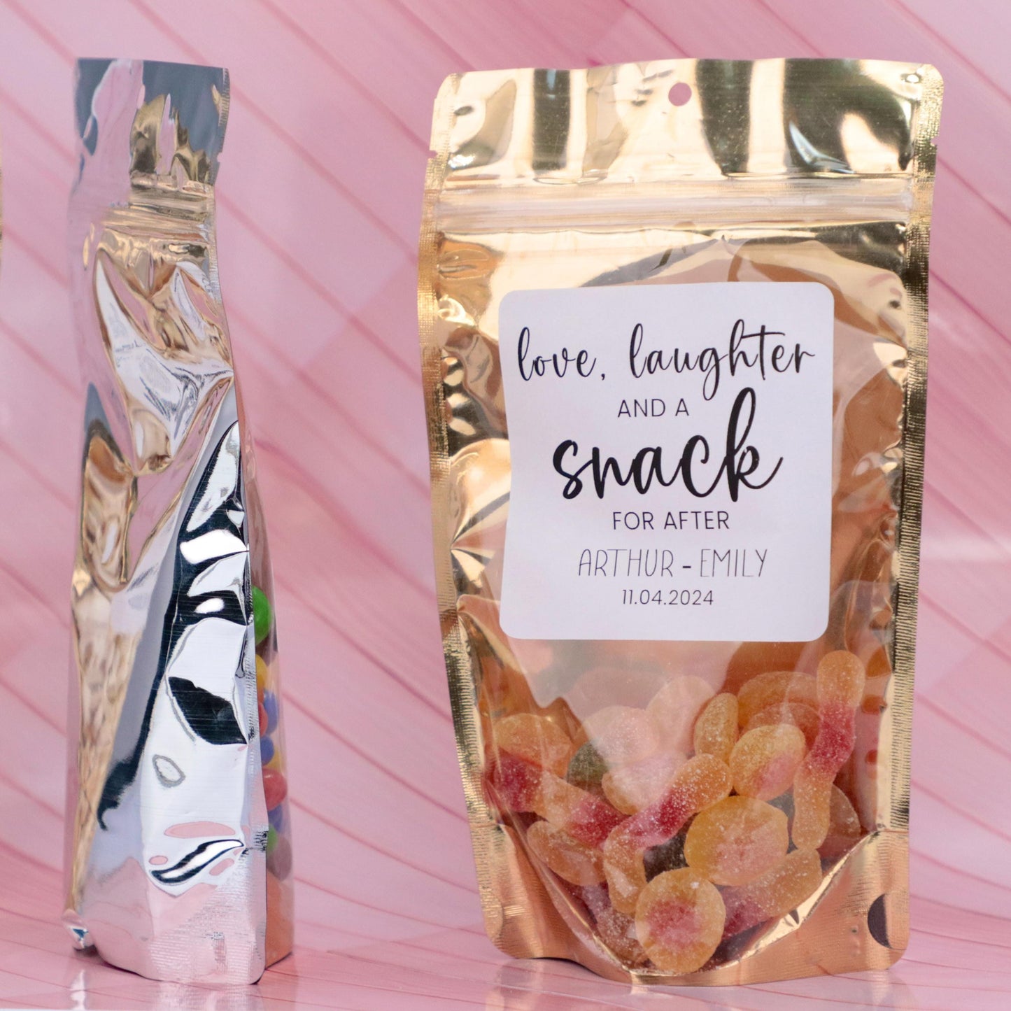 50 PCS Stand Up Wedding Snack Bags, Goodie Bags, Bridal Shower Favors, Wedding Treat Bags With  Custom Stickers, Thank You Gift For Guests