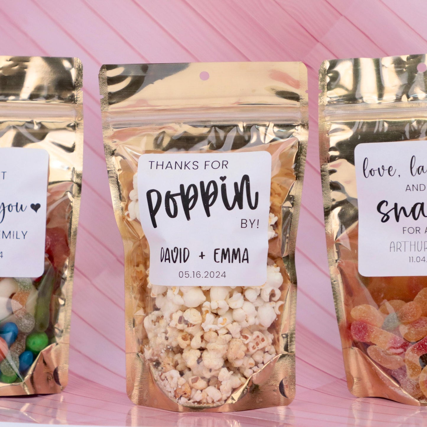 50 PCS Stand Up Wedding Snack Bags, Goodie Bags, Bridal Shower Favors, Wedding Treat Bags With  Custom Stickers, Thank You Gift For Guests