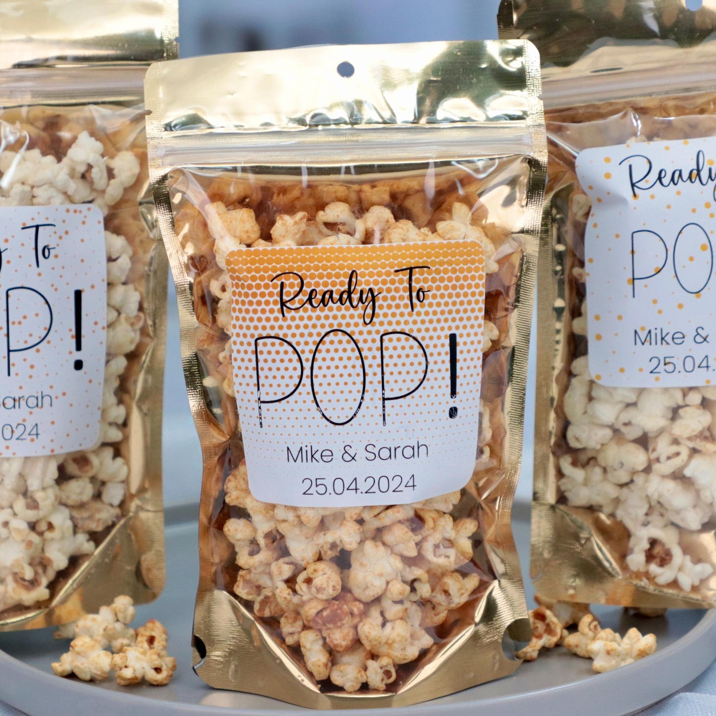 Ready to Pop Wedding Treat Bags 50 PCS, Wedding Favor Bags, Custom Snack Bags, Bridal Shower Favors, Personalized Stand Up Zip Pouches