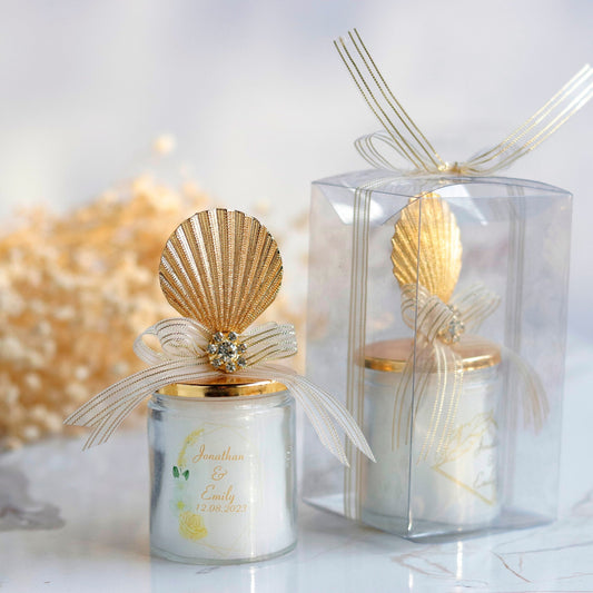 Custom Seashell Candle Favors - Ocean Theme Wedding & Bridal Shower Gifts - Unique Thank You Gifts for Guests