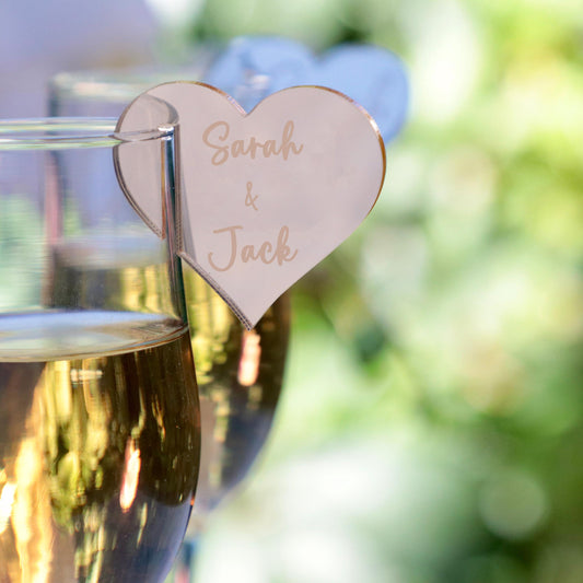 50 Pieces Acrylic Heart Drink Tags, Custom Drink Charms for Wedding, Wedding Favors Drink Toppers, Wedding Cocktail Charms, Champagne Tags