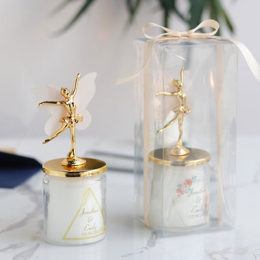 Ballerina Gold Lid Candle Favors, Unique Quinceanera and Sweet 16 Party Favors, Candle Favor with Butterfly Wings for Guests