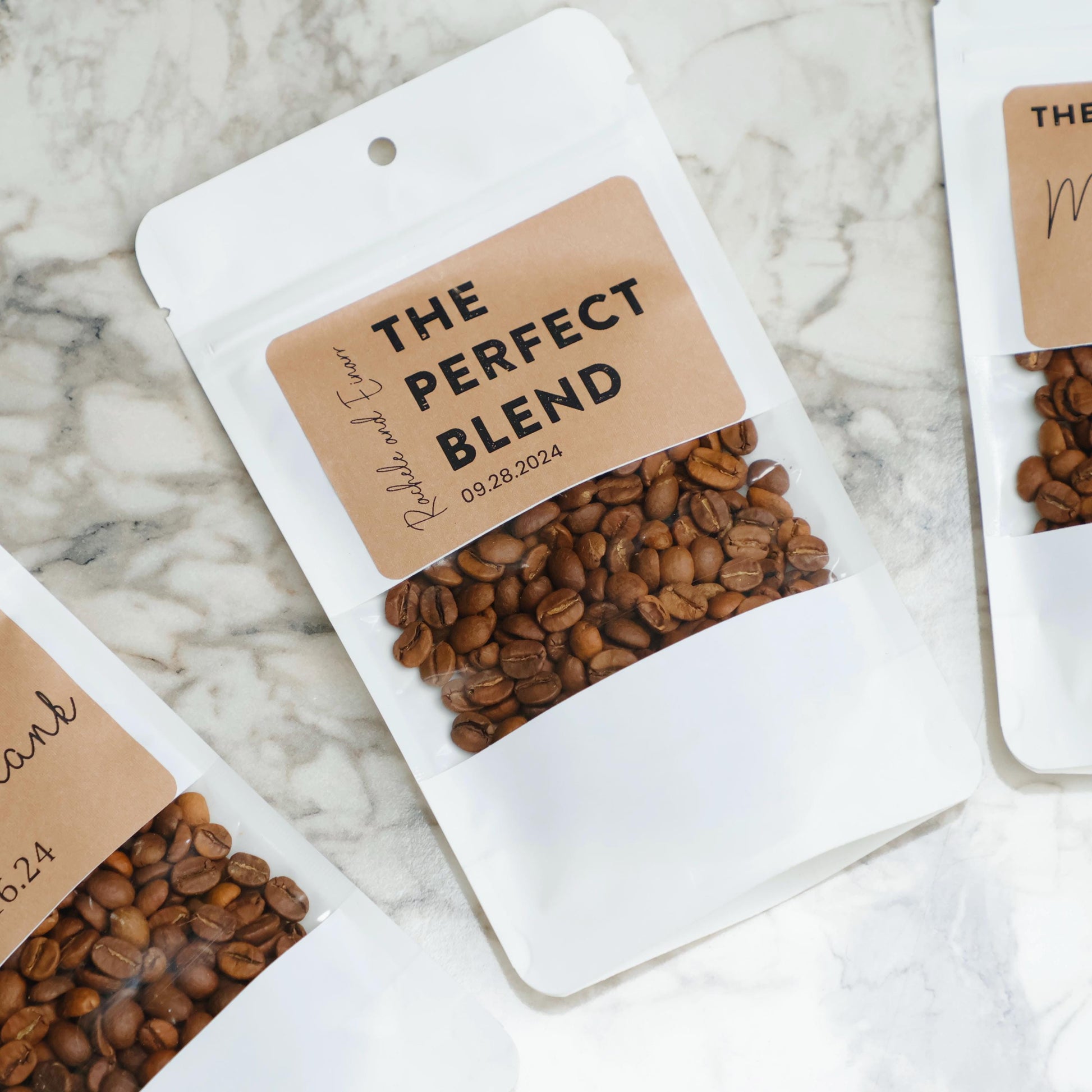 50 Pieces Wedding Favor Coffee Bags, The Perfect Blend, Custom White Coffee Pouch, Wedding Favors, Rehearsal Dinner, Engagement Party Favors