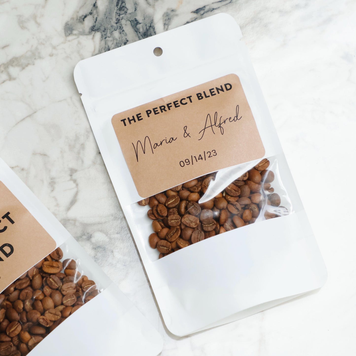 50 Pieces Wedding Favor Coffee Bags, The Perfect Blend, Custom White Coffee Pouch, Wedding Favors, Rehearsal Dinner, Engagement Party Favors