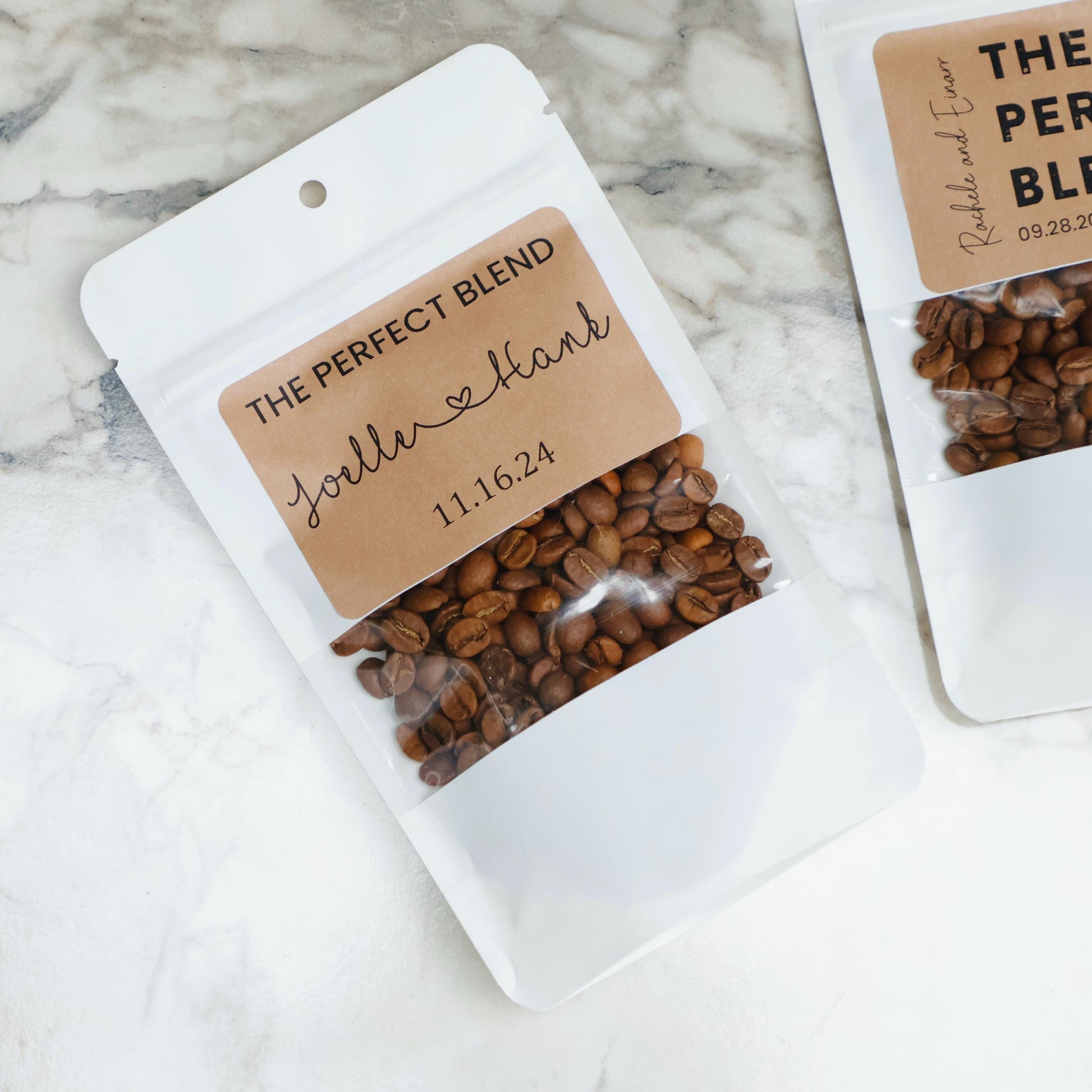 50 Pieces Wedding Favor Coffee Bags, The Perfect Blend, Custom White Coffee Pouch, Wedding Favors, Rehearsal Dinner, Engagement Party Favors