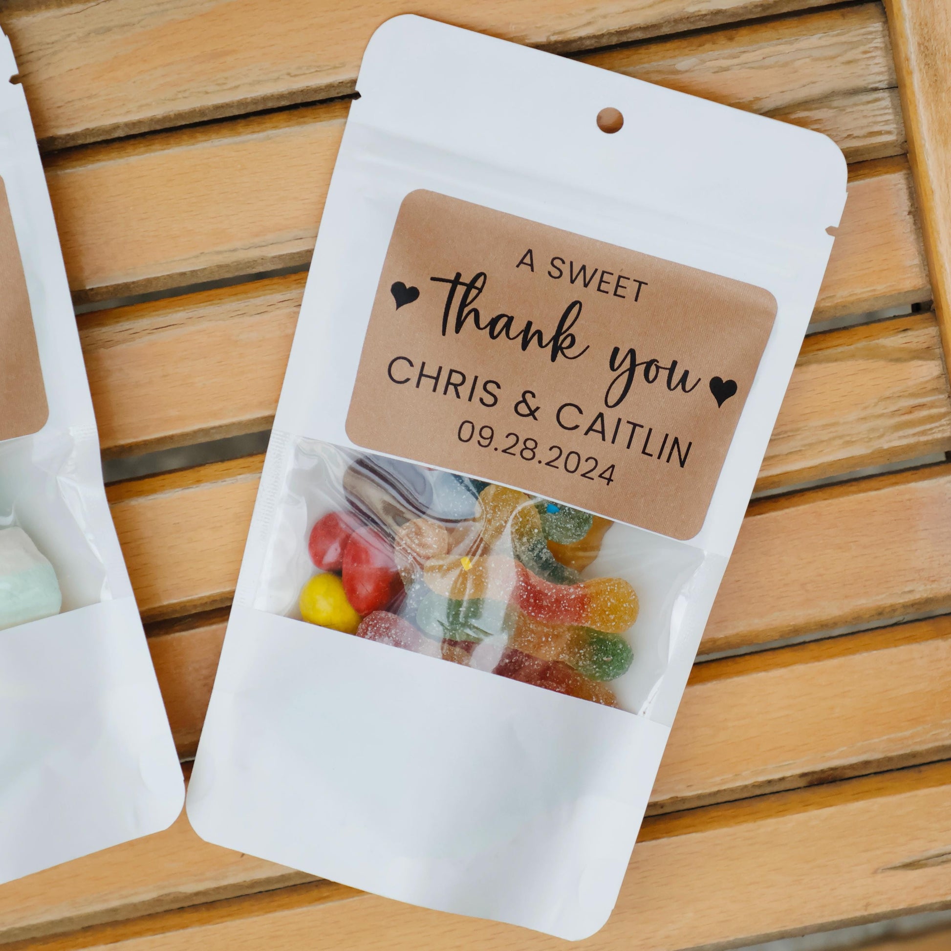 50 Pieces Wedding Favor Bags, Love Laughter and A Snack, A Sweet Thank You, Treat Bags, Wedding Stickers and Bags, Stand Up Zip Lock Bag