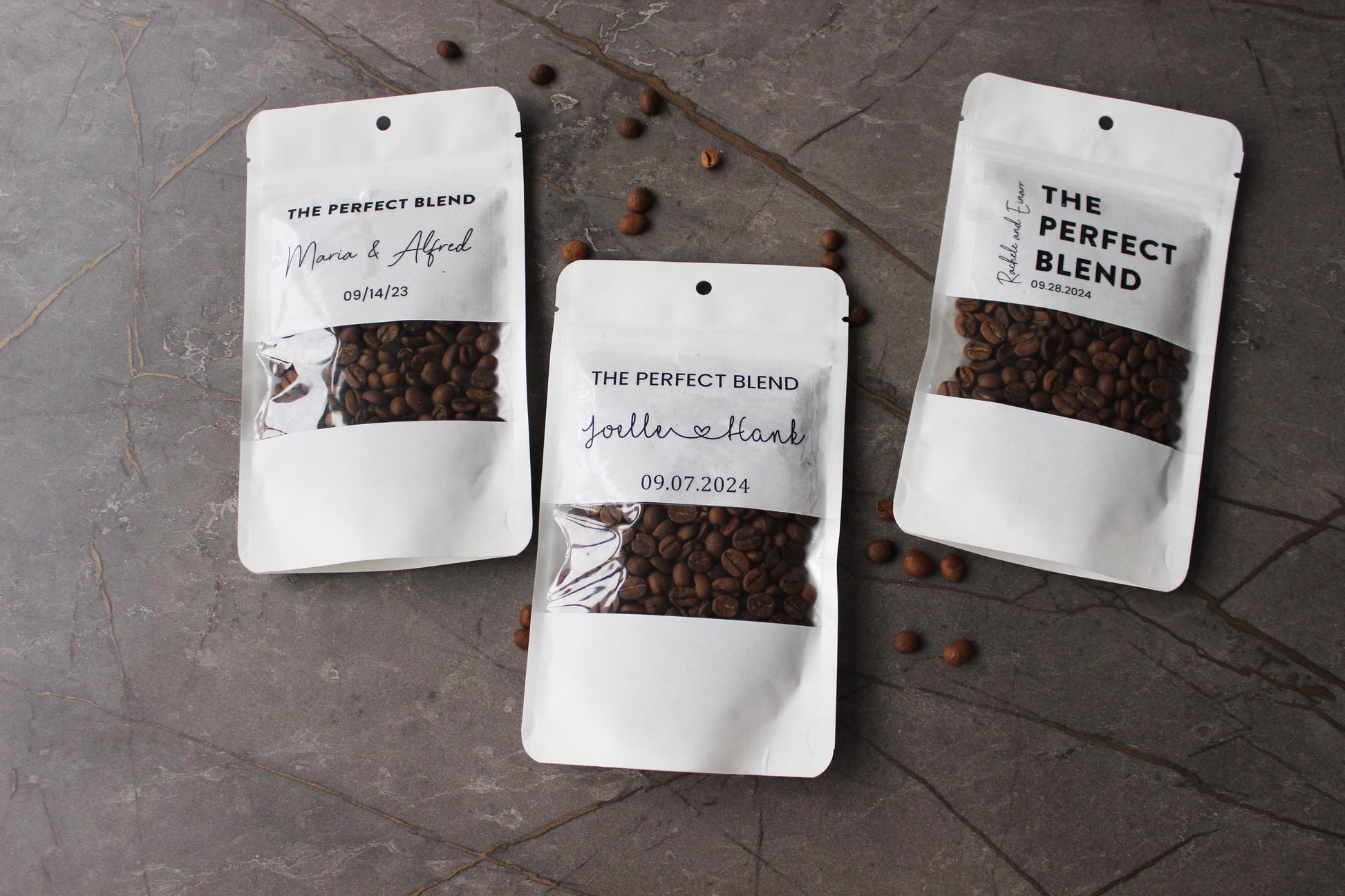 50 Pieces The Perfect Blend Coffee Bag, Wedding Favor White Coffee Pouch, Bridal Shower Favors, Kraft Zip Locked Custom Sticker Bags