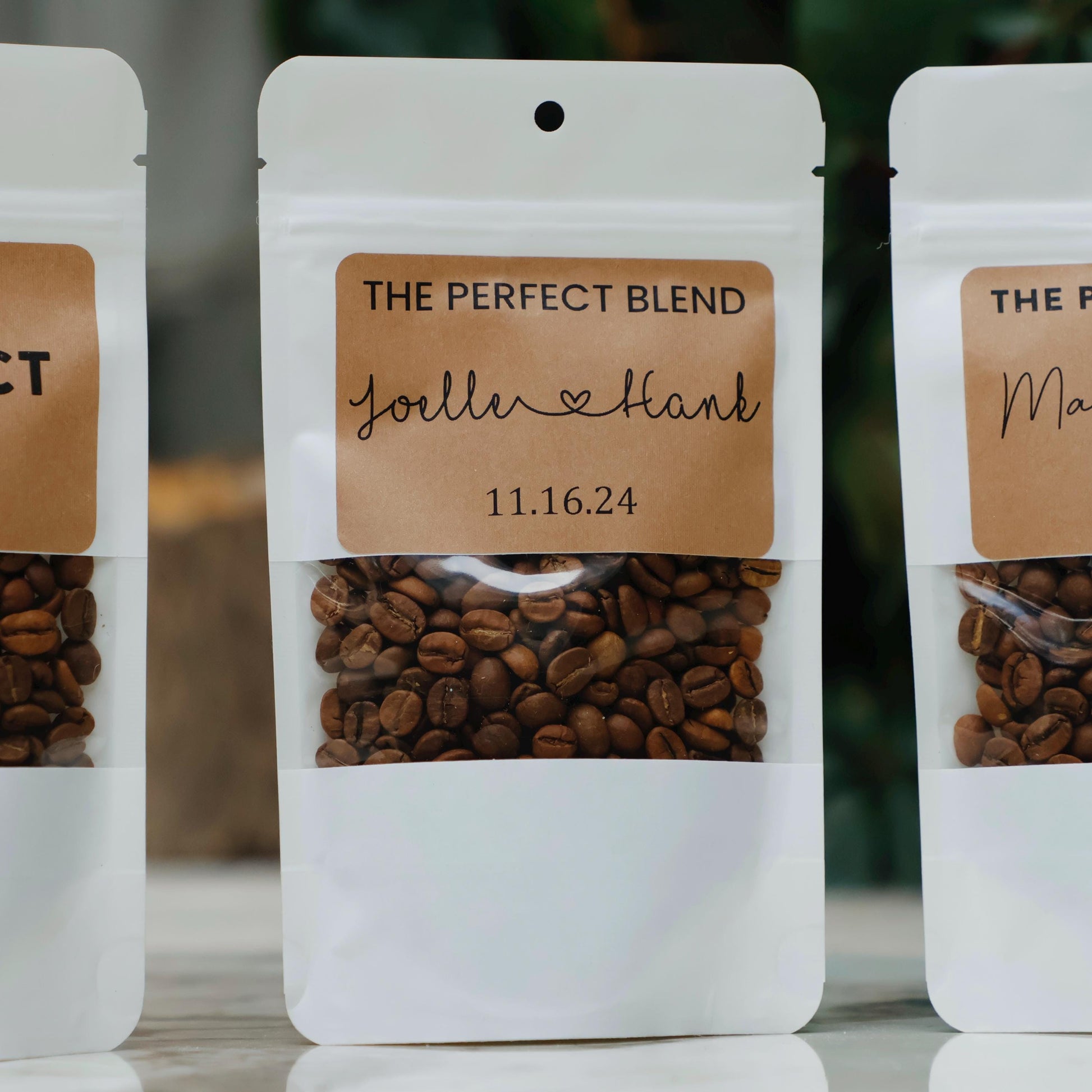 50 Pieces Wedding Favor Coffee Bags, The Perfect Blend, Custom White Coffee Pouch, Wedding Favors, Rehearsal Dinner, Engagement Party Favors