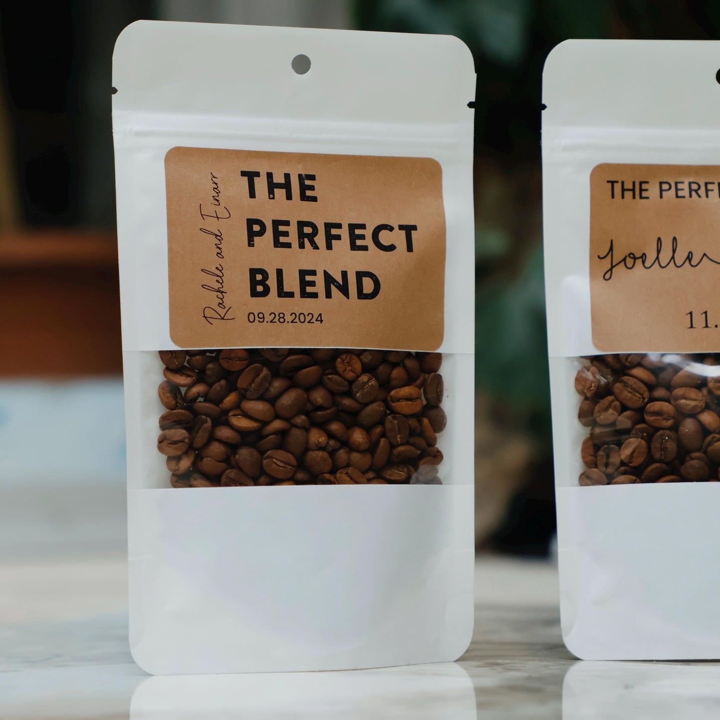 50 Pieces Wedding Favor Coffee Bags, The Perfect Blend, Custom White Coffee Pouch, Wedding Favors, Rehearsal Dinner, Engagement Party Favors