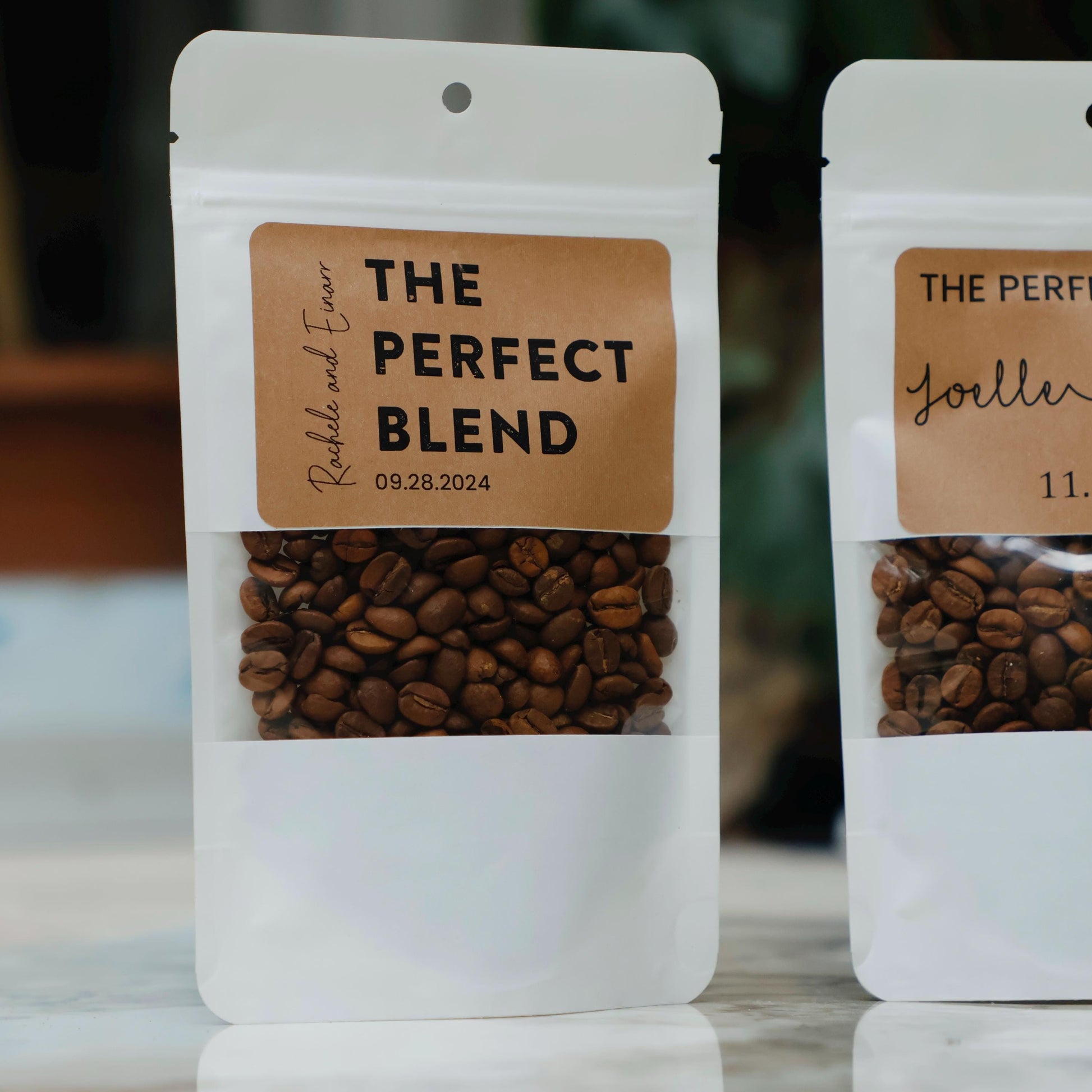 50 Pieces Wedding Favor Coffee Bags, The Perfect Blend, Custom White Coffee Pouch, Wedding Favors, Rehearsal Dinner, Engagement Party Favors