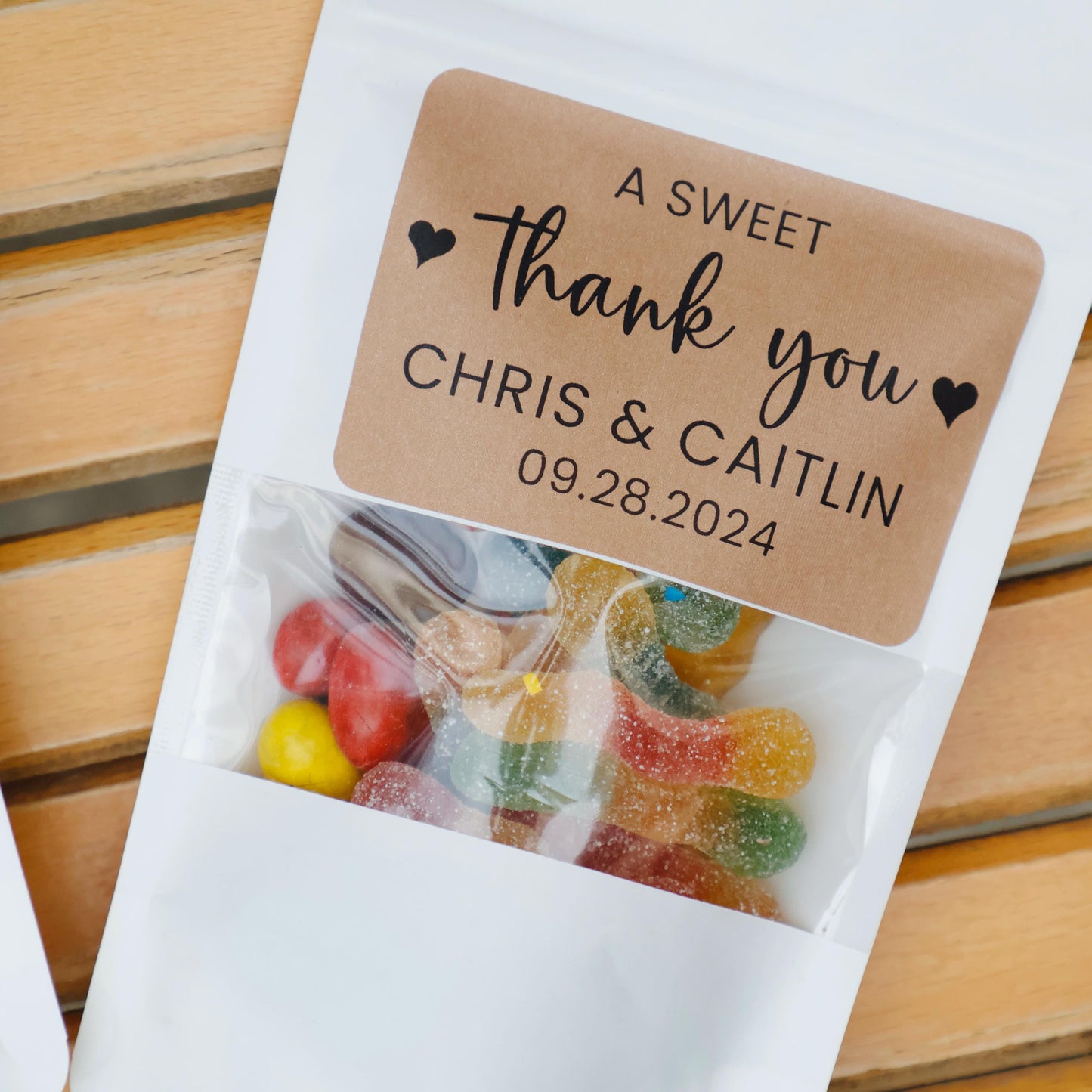 50 Pieces Wedding Favor Bags, Love Laughter and A Snack, A Sweet Thank You, Treat Bags, Wedding Stickers and Bags, Stand Up Zip Lock Bag