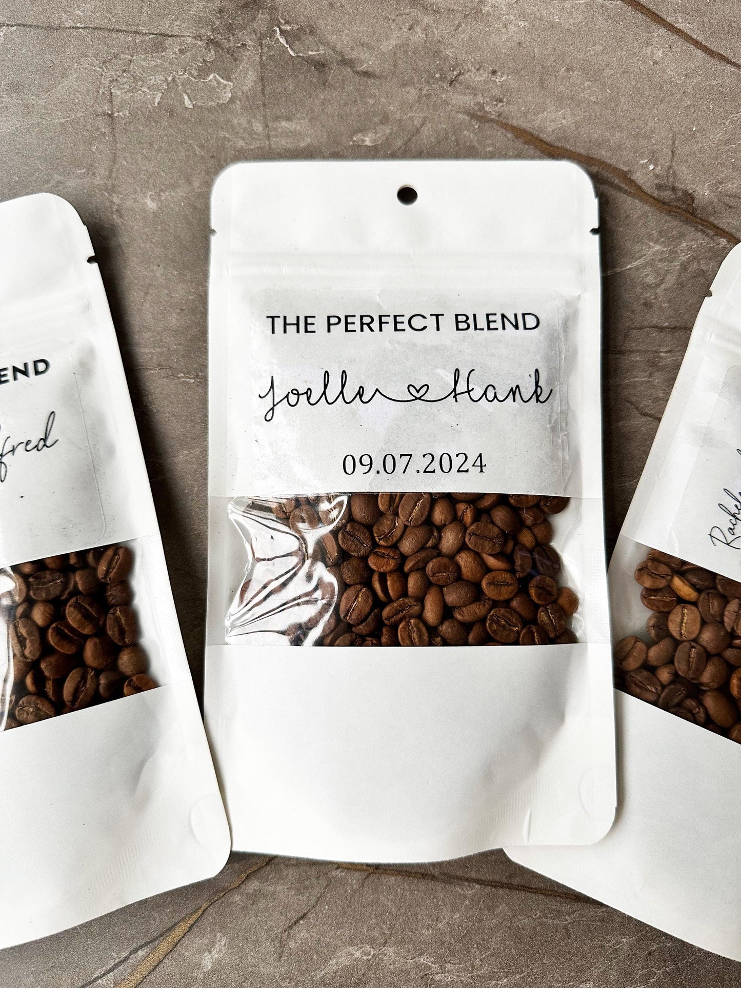 50 Pieces The Perfect Blend Coffee Bag, Wedding Favor White Coffee Pouch, Bridal Shower Favors, Kraft Zip Locked Custom Sticker Bags