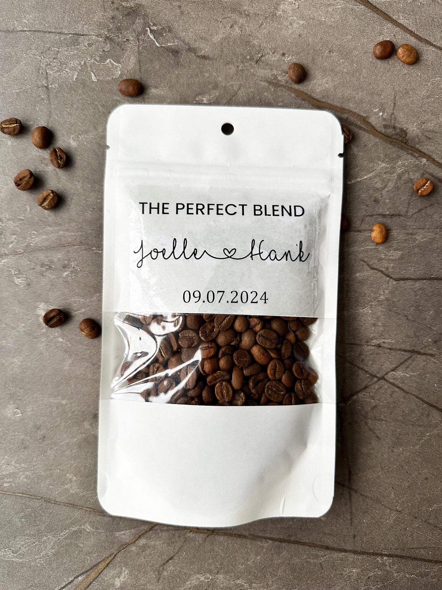 50 Pieces The Perfect Blend Coffee Bag, Wedding Favor White Coffee Pouch, Bridal Shower Favors, Kraft Zip Locked Custom Sticker Bags