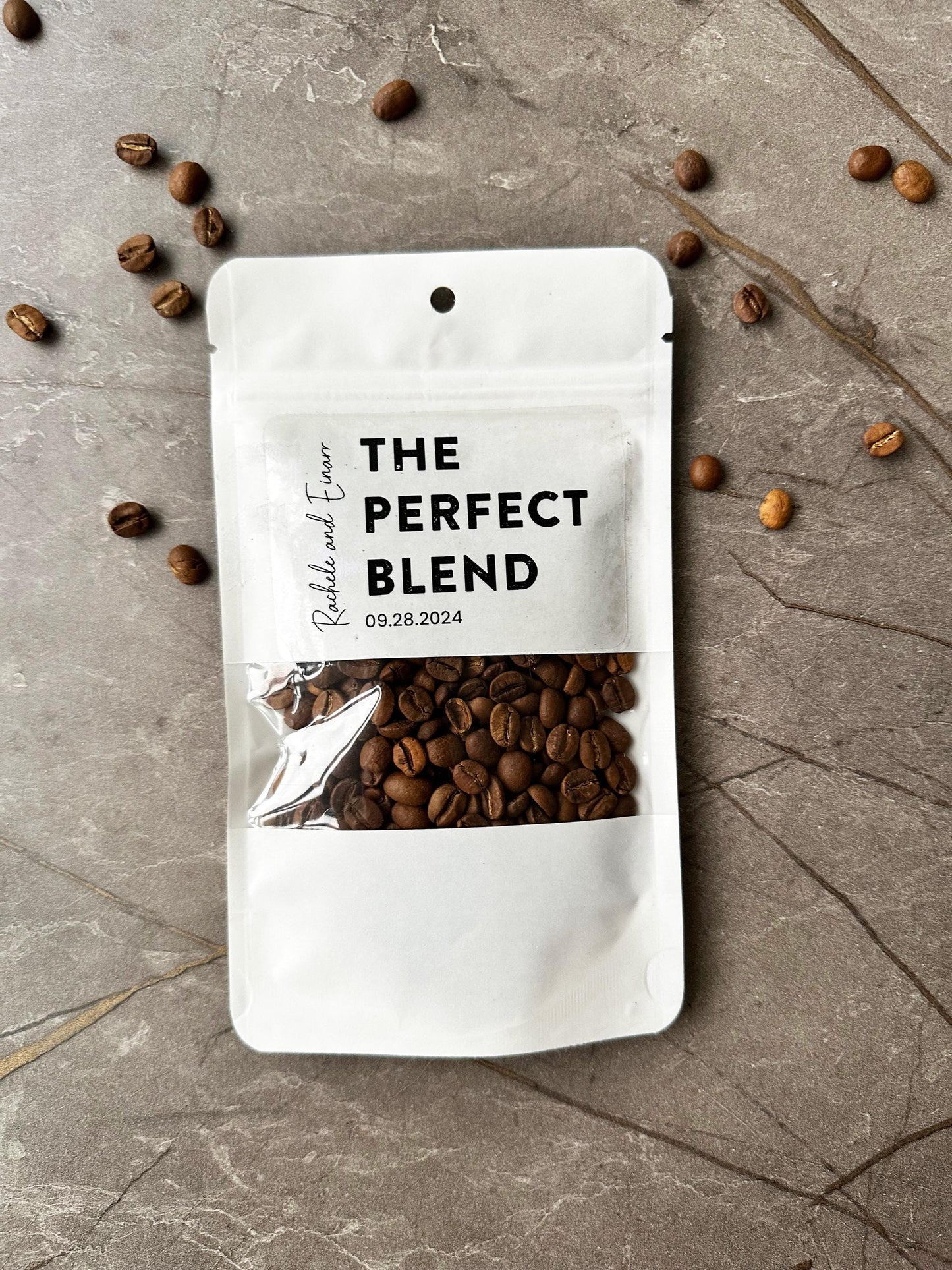 50 Pieces The Perfect Blend Coffee Bag, Wedding Favor White Coffee Pouch, Bridal Shower Favors, Kraft Zip Locked Custom Sticker Bags