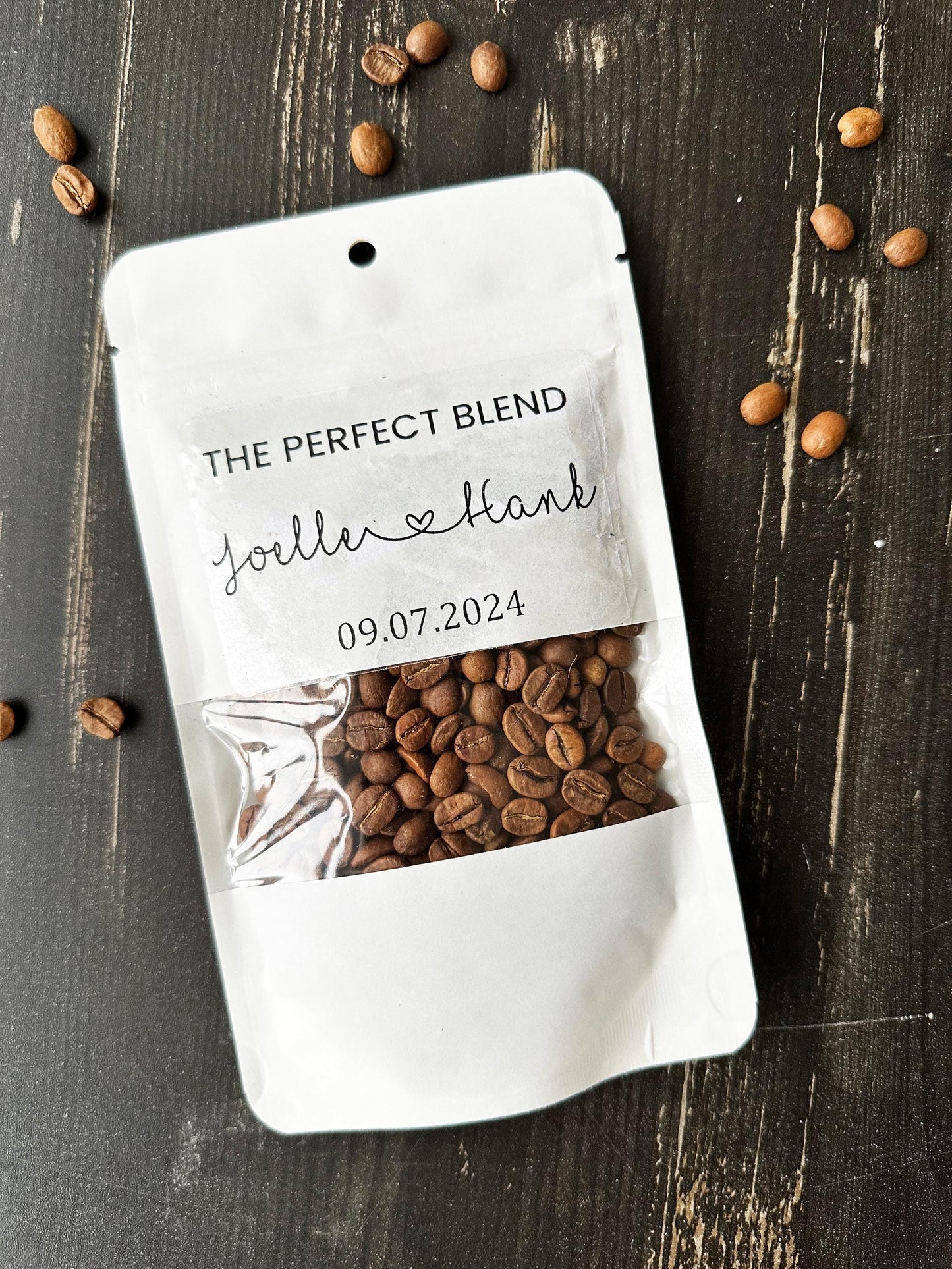 50 Pieces The Perfect Blend Coffee Bag, Wedding Favor White Coffee Pouch, Bridal Shower Favors, Kraft Zip Locked Custom Sticker Bags
