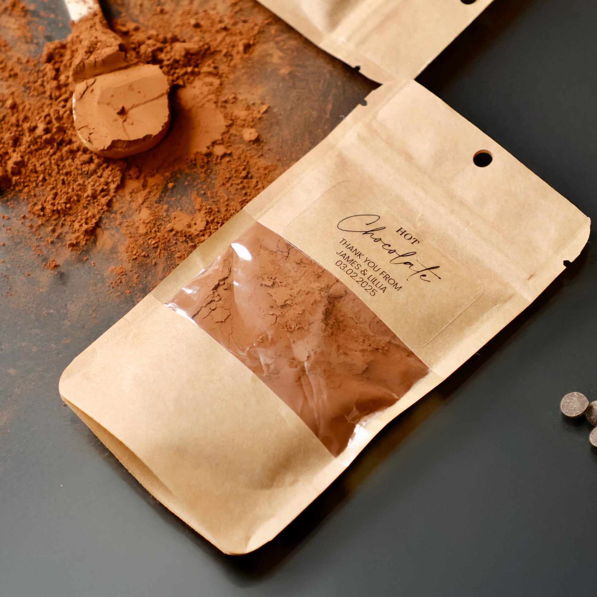 50 PCS DIY Hot Chocolate Favor Bags, Personalized Cocoa Pouch, Christmas Party Favors, Winter Wedding Gifts, Holiday Treat Bags