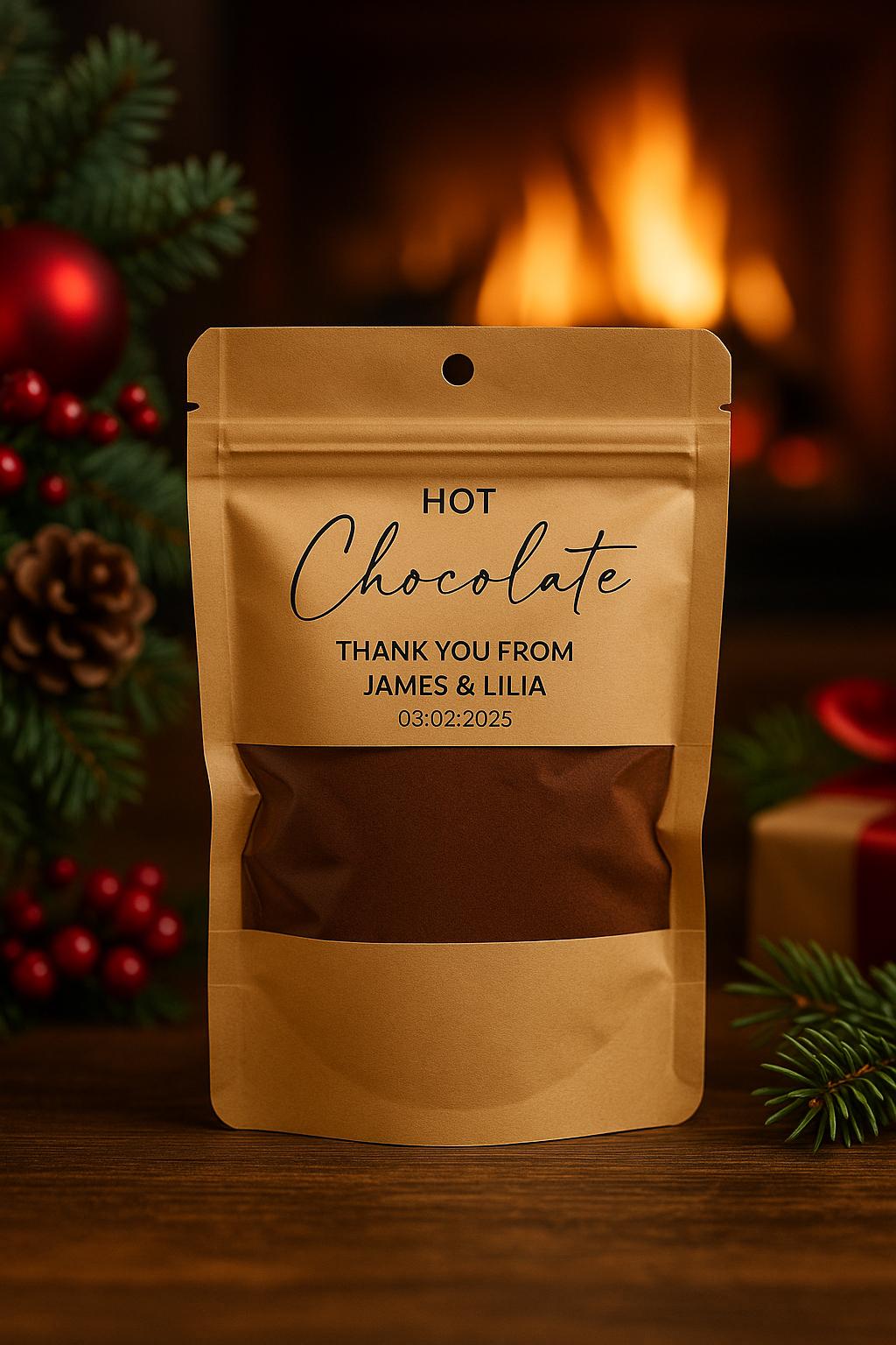 50 PCS DIY Hot Chocolate Favor Bags, Personalized Cocoa Pouch, Christmas Party Favors, Winter Wedding Gifts, Holiday Treat Bags