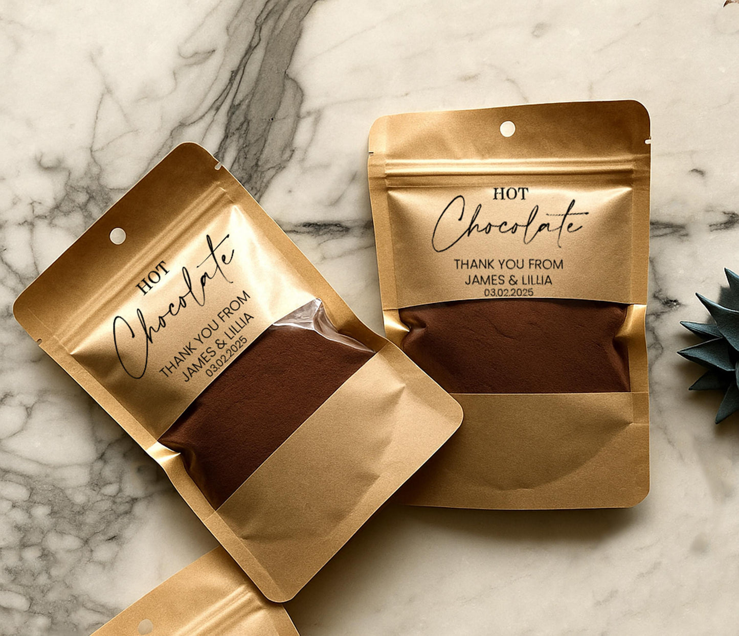 DIY Hot Chocolate Favor Bags | Personalized Cocoa Favor Pouches | Custom Sticker Labels | Wedding, Baby Shower & Winter Party Favors