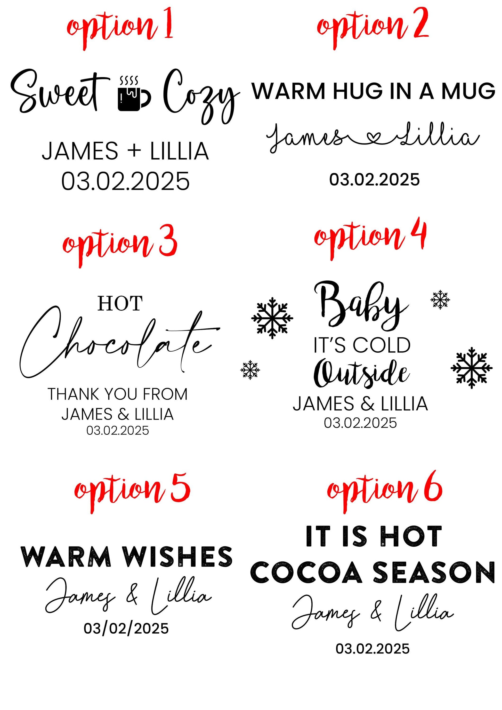 50 PCS DIY Hot Chocolate Favor Bags, Personalized Cocoa Pouch, Christmas Party Favors, Winter Wedding Gifts, Holiday Treat Bags