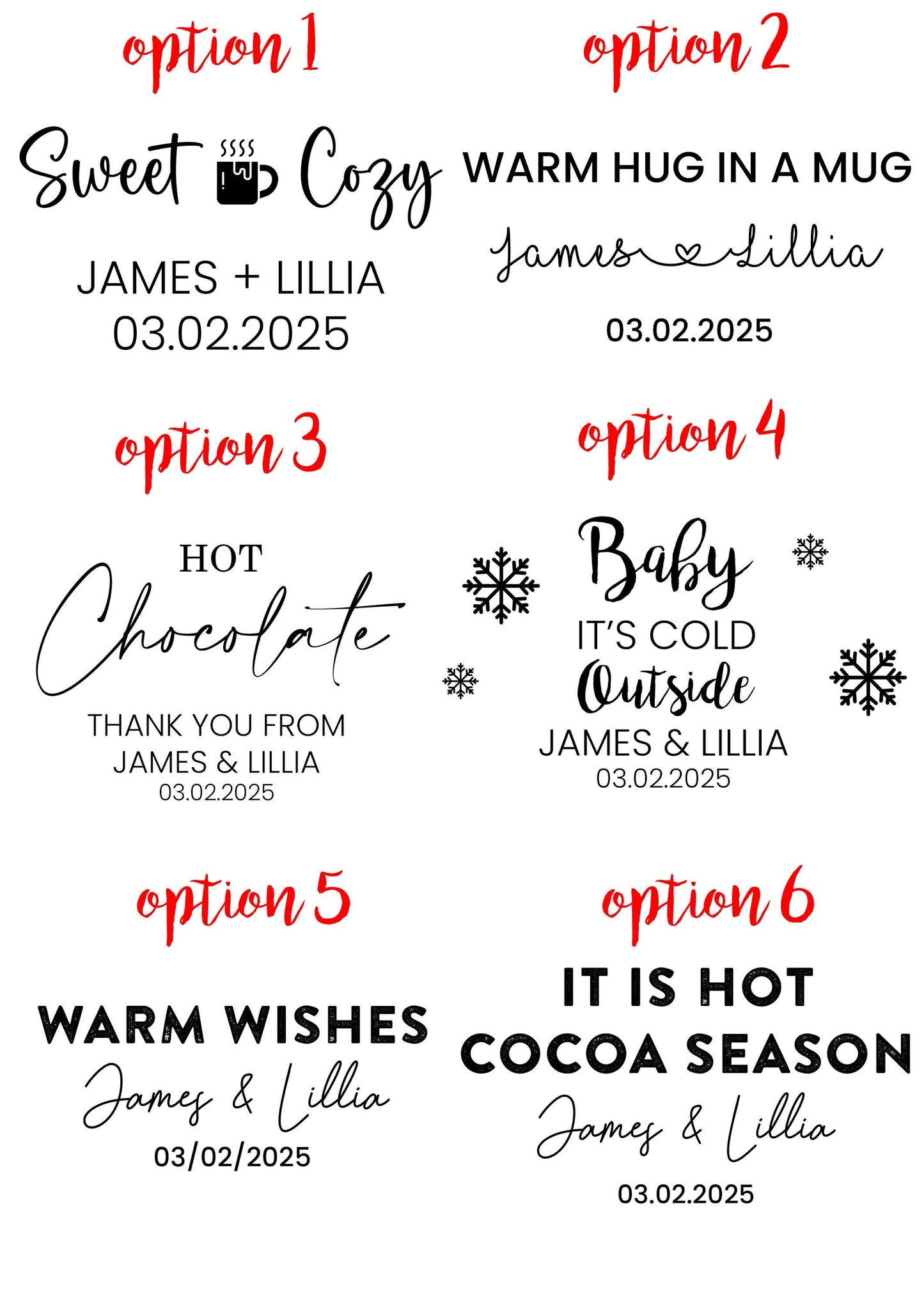 50 Pieces DIY Hot Chocolate Favor Bags | Personalized Cocoa Mix Pouch | Winter Wedding Favors | Christmas Party Gifts | Holiday Treat Bags
