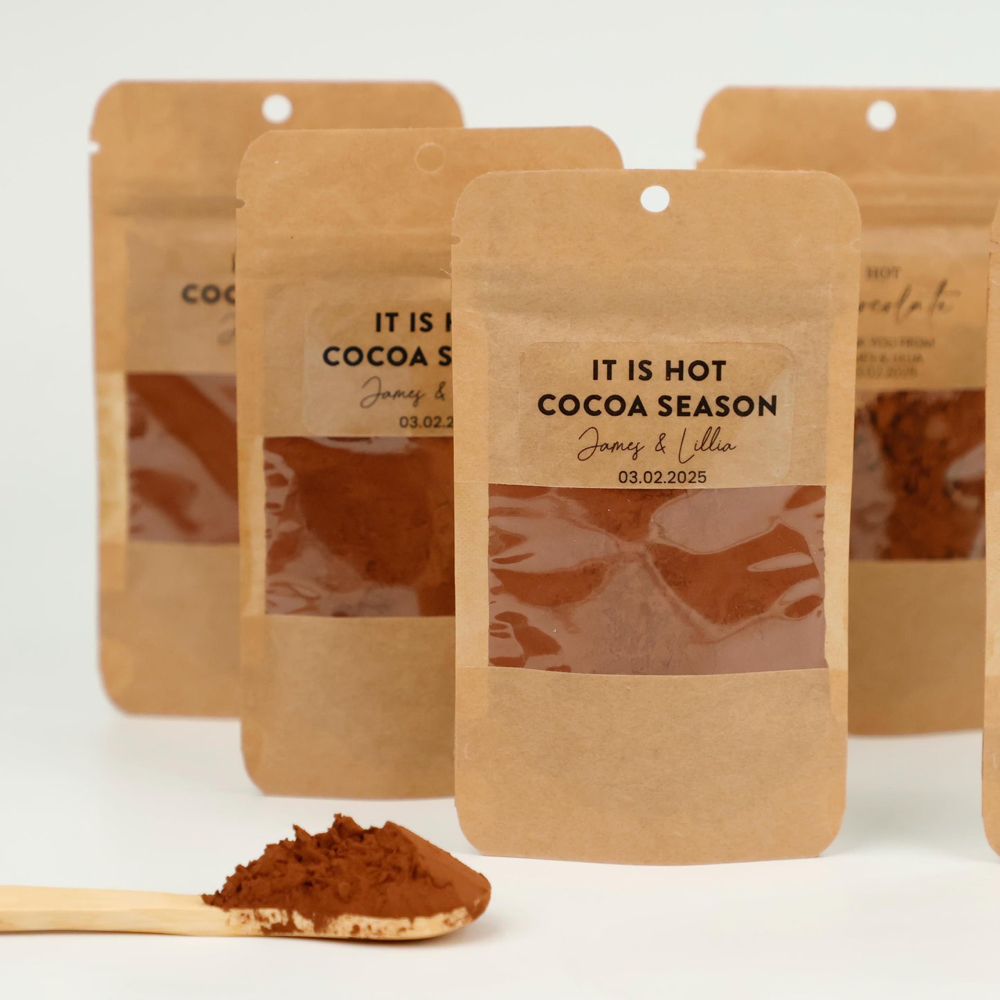 DIY Hot Chocolate Favor Bags | Personalized Cocoa Favor Pouches | Custom Sticker Labels | Wedding, Baby Shower & Winter Party Favors