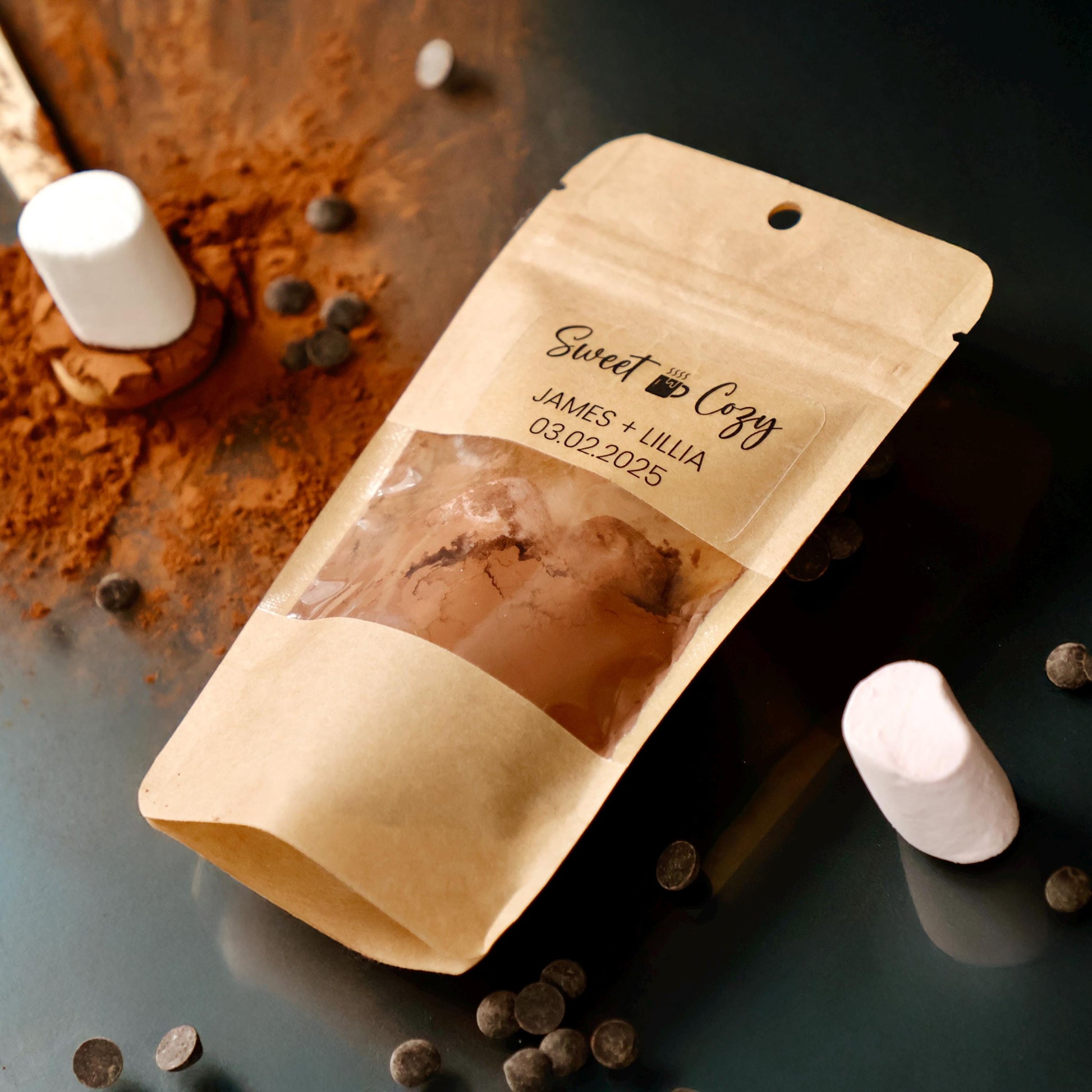 50 PCS DIY Hot Chocolate Favor Bags, Personalized Cocoa Pouch, Christmas Party Favors, Winter Wedding Gifts, Holiday Treat Bags