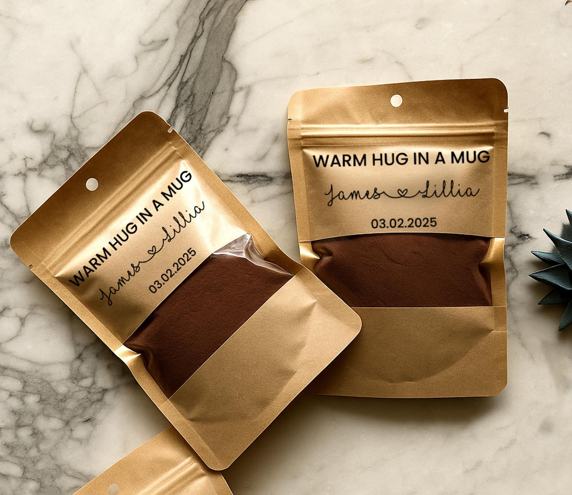 50 PCS DIY Hot Chocolate Favor Bags, Personalized Cocoa Pouch, Christmas Party Favors, Winter Wedding Gifts, Holiday Treat Bags